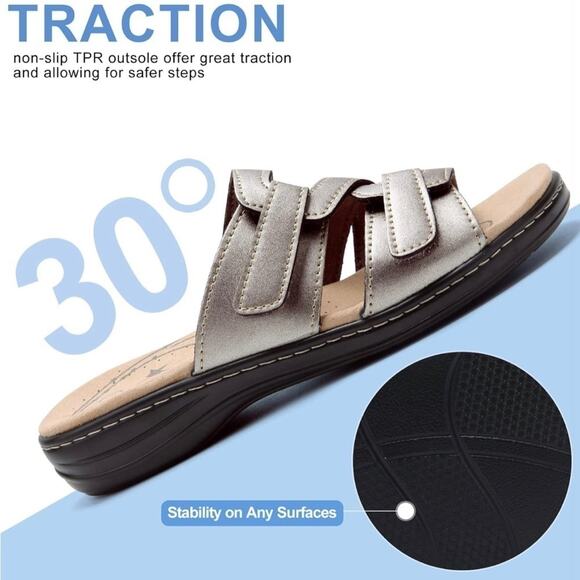 Sandals for Women Orthotic Slides Adjustable Hook and Loop Flat Slide - Picture 5 of 6